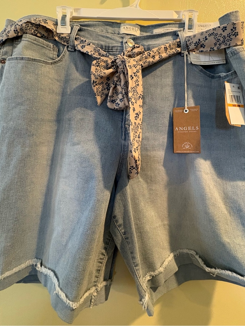 Angels Light Blue Boyfriend Denim Shorts with Floral Tie